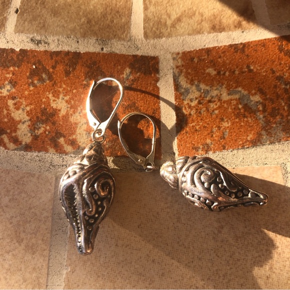 Silver Seashell Drop Earrings - Picture 3 of 6